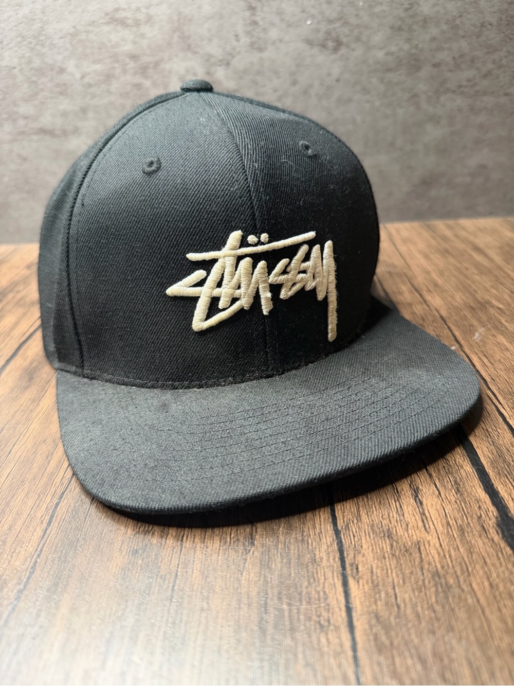 Stussy Embroidered Signature Stock Logo Flat Brim Cap Black